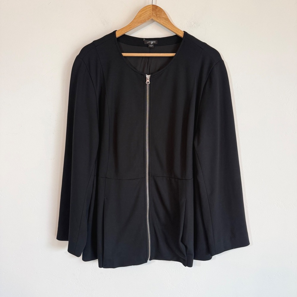J. Jill Wearever Jacket Black Full Zip Front Peplum Stretch Career Minimalist 2X